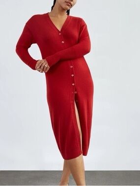 Wilfred Red Button-Front V-Neck Midi Dress